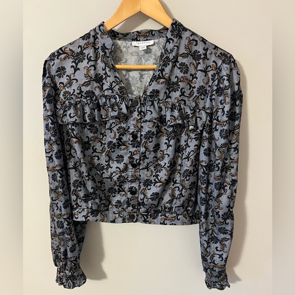 Top Shop Floral Silky Button Down Size 12 - Picture 1 of 10